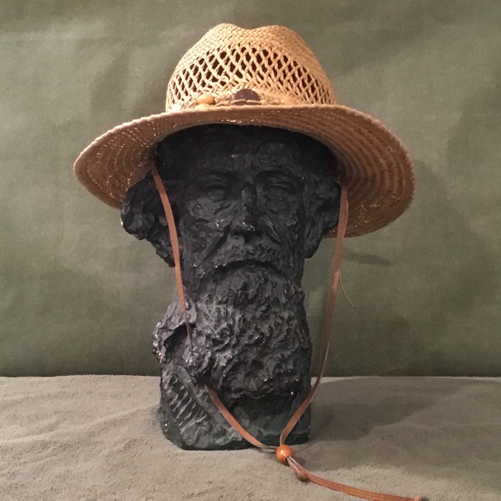 Child’s Straw Hat With A Leather Hat Band Decorated With Wood Beads - M